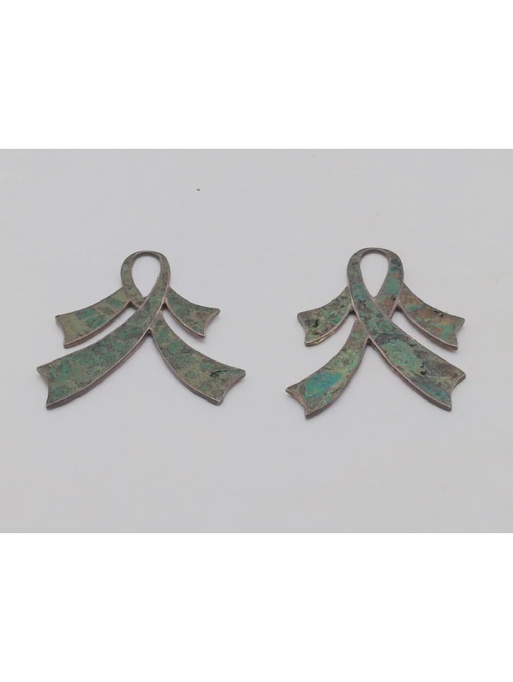Taxco Mexican Silver Malachite Inlay Ribbon Collar Clip Set